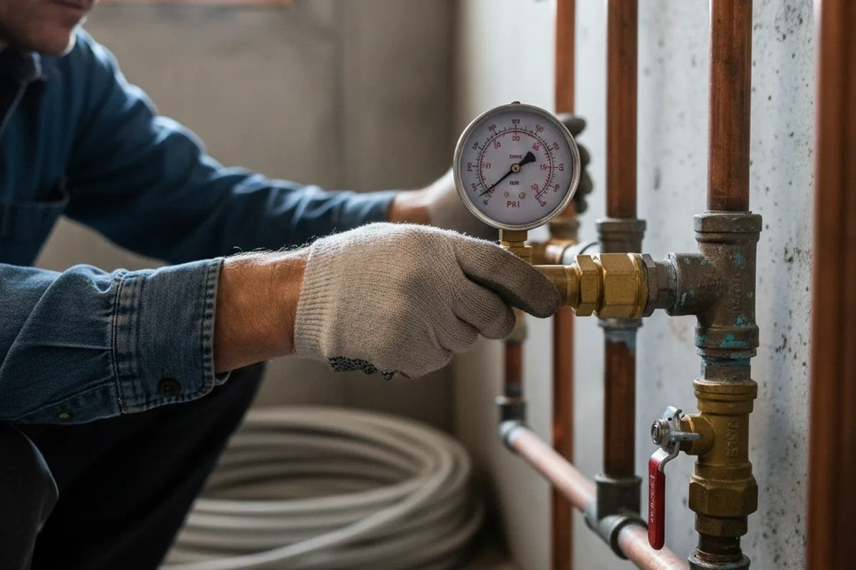 Pressure testing a repaired line during Water Line Repair in Patriot